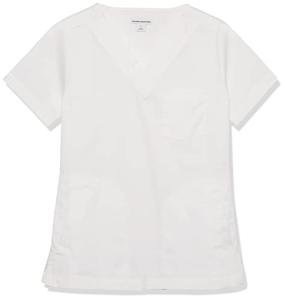 Amazon Essentials Women's Classic Fit V-Neck Short Sleeve Scrub Top (Available in Plus Size), White, Large