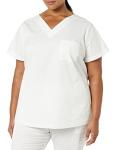 Amazon Essentials Women's Classic Fit V-Neck Short Sleeve Scrub Top (Available in Plus Size), White, Large