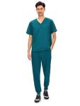 COZYFIT Scrubs for Men - 4 Pockets V-Neck Scrub Top and 7 Pockets Jogger Pants Mens Scrubs Set, Caribbean Blue, M