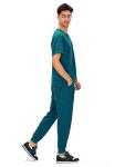 COZYFIT Scrubs for Men - 4 Pockets V-Neck Scrub Top and 7 Pockets Jogger Pants Mens Scrubs Set, Caribbean Blue, M