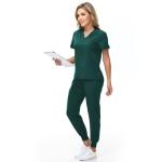 KARAZZO Women's Medical Scrub Sets Stretch V-Neck Scrub Top & Jogger Pant with 8 Pockets Nursing Uniform Scrubs Suit (Dark Green, Large)