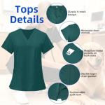 KARAZZO Women's Medical Scrub Sets Stretch V-Neck Scrub Top & Jogger Pant with 8 Pockets Nursing Uniform Scrubs Suit (Dark Green, Large)