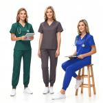 KARAZZO Women's Medical Scrub Sets Stretch V-Neck Scrub Top & Jogger Pant with 8 Pockets Nursing Uniform Scrubs Suit (Dark Green, Large)