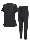 Natural Uniforms Womens Cool Stretch Modern Tuck-In Top Yoga Jogger Scrub Set (Black, Medium)