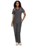 COZYFIT Scrubs for Women - Mock Wrap Top & Straight Leg Pants with 6 Pockets, Back Princess Seams, Soft Fabric Medical Scrubs Set Workwear for Women, Rock Grey, S