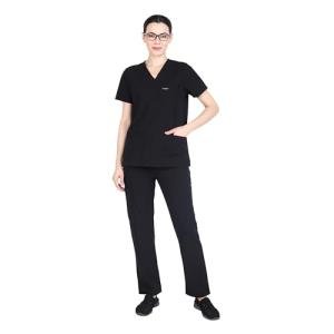 Unisex 7 Pocket & 10 Pocket Scrub Set - Black