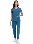 JGVIC Scrubs For Women Set-V-Neck Scrub TOP Contrast Pocket & Jogger Pants With 11 Pockets Yoga Waistband, Anti Wrinkle, Slim Fit Women Scrubs-Caribbean Blue,S