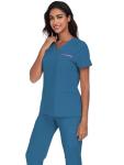 JGVIC Scrubs For Women Set-V-Neck Scrub TOP Contrast Pocket & Jogger Pants With 11 Pockets Yoga Waistband, Anti Wrinkle, Slim Fit Women Scrubs-Caribbean Blue,S