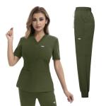 YEZEX Scrubs for Women Set, Medical Scrubs Top & Pants, Women's Jogger Scrub Set w/ 10 Pockets(Army Green)