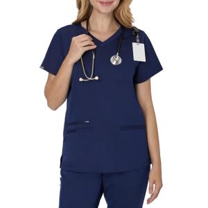 Hanes Women's Scrub Top, Comfort Fit 3-Pocket Healthcare Top for Women, Moisture-Wicking Medical Scrub Shirt