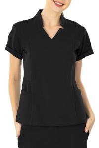 Reinwaete Womens Scrub Tops - Four-Way Stretch, 4 Pockets, Holds Stethos & Pens, Tuck-in Fit, Polished Clinic Look Black