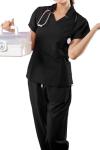 Reinwaete Womens Scrub Tops - Four-Way Stretch, 4 Pockets, Holds Stethos & Pens, Tuck-in Fit, Polished Clinic Look Black