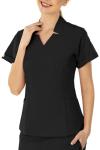 Reinwaete Womens Scrub Tops - Four-Way Stretch, 4 Pockets, Holds Stethos & Pens, Tuck-in Fit, Polished Clinic Look Black