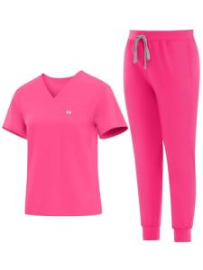 Eadflie Medical Scrubs Set for Women - Classic V-Neck Top & Jogger Pants with Stretch Nursing Uniform Scrub Suit