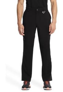 Cherokee Infinity Men Scrub Pants, 6 Pockets, Tapered Leg with Zip Fly Front and Inside Functional Drawstring Cargo - CK200A, L, Black