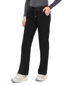 COZYFIT Scrub Pants for Women - Straight-Leg Cargo Pants with 3 Pockets, Drawstring Scrub Pants,Black,XL