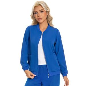 Scrub Jackets for Woman, Zip Front Nurse Jacket, 4-Way Stretch Fabric with Four Pockets (Galaxy Blue, Medium)