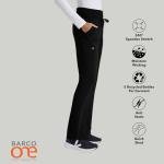 BARCO One Stride Classic Fit Scrub Pant for Women – Black, 5-Pocket Mid-Rise Pants w/ 360 Spandex Stretch, Moisture Wicking, Anti-Static and Quick-Shed –XS, Regular Fit