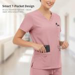 VIAOLI Scrubs for Women- 7 Pockets, V-Neck Top & Jogger Pants, Stretchy Fabric, Elastic Waist for Nursing Uniforms