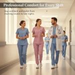 VIAOLI Scrubs for Women- 7 Pockets, V-Neck Top & Jogger Pants, Stretchy Fabric, Elastic Waist for Nursing Uniforms