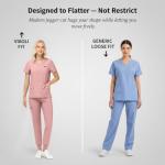 VIAOLI Scrubs for Women- 7 Pockets, V-Neck Top & Jogger Pants, Stretchy Fabric, Elastic Waist for Nursing Uniforms