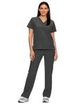 floralhue Scrubs for Women Set, Medical Women Scrubs, V-Neck Top and Straight Leg Pants with 11 Pockets (Relaxed Fit), Dark Grey, M