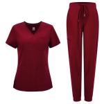 COZYFIT Medical Scrubs for Women Set - Curved V-Neck Scrub Top & Jogger Pants with 8 Pockets - Burgundy, L
