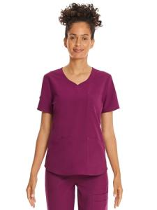 ScrubStar Womens Sweetheart V-Neck Scrub Top Soft Stretch Nursing Uniform with 3 Pockets Womens Medical Scrubs for Women, M, Wine