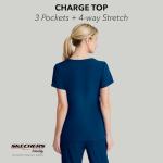 BARCO Skechers Vitality Charge Classic Fit Scrub Top for Women – Navy, 3-Pocket Classic V-Neck Shirt w/ 4-Way Stretch – Moisture Wicking, Quick-Shed, Anti-Static – XL, Regular Fit
