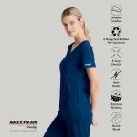 BARCO Skechers Vitality Charge Classic Fit Scrub Top for Women – Navy, 3-Pocket Classic V-Neck Shirt w/ 4-Way Stretch – Moisture Wicking, Quick-Shed, Anti-Static – XL, Regular Fit