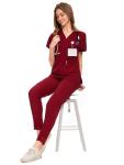 COZYFIT Medical Scrubs for Women Set - Curved V-Neck Scrub Top & Jogger Pants with 8 Pockets - Burgundy, L