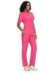 COZYFIT Scrubs for Women - Mock Wrap Top & Straight Leg Pants with 6 Pockets, Back Princess Seams, Soft Fabric Medical Scrubs Set Workwear for Women, Hot Pink, L