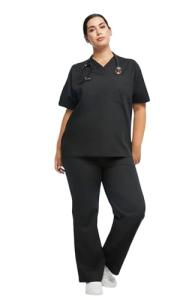 allheart Scrubs for Women and Men Medical Scrub Set with V-Neck Top & Cargo Pants, Unisex Nursing Uniform with 5 Pockets, L, Black