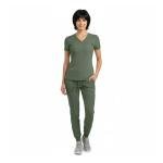 M&M SCRUBS Women’s Jogger Scrub Set V-Neck Stretch Top & Tapered Jogger Pants with 8 Pockets (Olive, Medium)