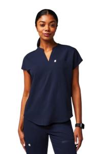 Fabletics Women's Evolve 3-Pocket Scrub Top with an Oversized Fit - MotionTech, 4-Way Stretch, Wrinkle-Resist, Anti-Shrink, XL, Navy