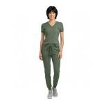 M&M SCRUBS Women’s Jogger Scrub Set V-Neck Stretch Top & Tapered Jogger Pants with 8 Pockets (Olive, Medium)