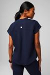 Fabletics Women's Evolve 3-Pocket Scrub Top with an Oversized Fit - MotionTech, 4-Way Stretch, Wrinkle-Resist, Anti-Shrink, XL, Navy