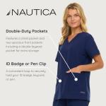 Nautica Womens Scrubs Tops, V-Neck Breathable Scrub Tops Women, 3 Pocket Stretch Fabric Scrubs for Women, Medical Scrub Shirt Navy