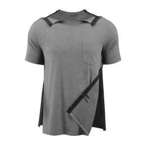 Post Shoulder Surgery Shirts for Men Full Snap Open Tear Away Short Sleeve T Shirts Easy Chemo Port Access Tee Rotator Cuff Surgery Recovery Shirt(LG XL)