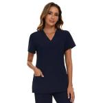 COZYFIT Scrub Tops for Woman - Soft Stretch, V-Neck Top Scrubs with 3 Pockets, Easy Care for Women Navy Blue
