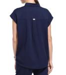 Medical Scrub Tops for Women - Mandarin Collar Soft Stretch Women’s Scrub Top, Relaxed Fit Scrub Shirts Navy Blue