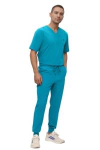 Monarch Uniforms Men's Jogger Scrub Set Tuck-in Scrubs for Men with Jogger Pants and One Pocket Top (Caribbean Blue,Medium)