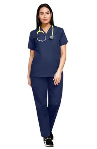 allheart Scrubs for Women and Men Medical Scrub Set with V-Neck Top & Cargo Pants, Unisex Nursing Uniform with 5 Pockets, M, Navy