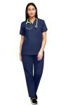 allheart Scrubs for Women and Men Medical Scrub Set with V-Neck Top & Cargo Pants, Unisex Nursing Uniform with 5 Pockets, M, Navy