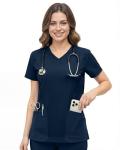 NY Threads Scrub Tops for Women Soft Stretch V-Neck Medical Scrub Top with Pockets, Medium, Navy