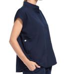 Medical Scrub Tops for Women - Mandarin Collar Soft Stretch Women’s Scrub Top, Relaxed Fit Scrub Shirts Navy Blue