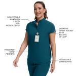 Kitmaz Women's Scrub Set - Convertible Mandarin/V-Neck Top & Straight Pants, 13 Pockets, Wrinkle & Splash Resistant Fabric(Caribbean,L)
