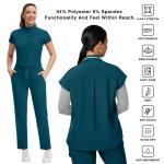 Kitmaz Women's Scrub Set - Convertible Mandarin/V-Neck Top & Straight Pants, 13 Pockets, Wrinkle & Splash Resistant Fabric(Caribbean,L)