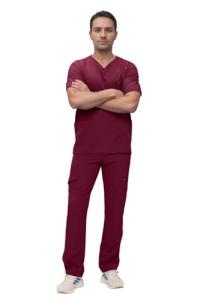 Monarch Uniforms Men's Scrub Set V-Neck Scrub Sets with Nine Large Pockets(Burgundy,Medium)