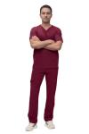 Monarch Uniforms Men's Scrub Set V-Neck Scrub Sets with Nine Large Pockets(Burgundy,Medium)